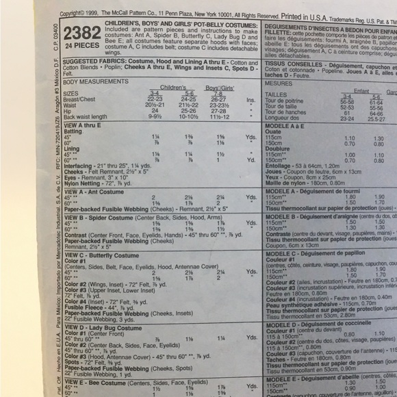 McCALL'S Sewing Pattern #2382 - Children's Pot-belly Costumes - Picture 2 of 2